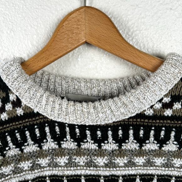Vintage Field Master Sweater Sz XLT Tan Black Fair Isle Cotton Crewneck USA 90s - Picture 2 of 5